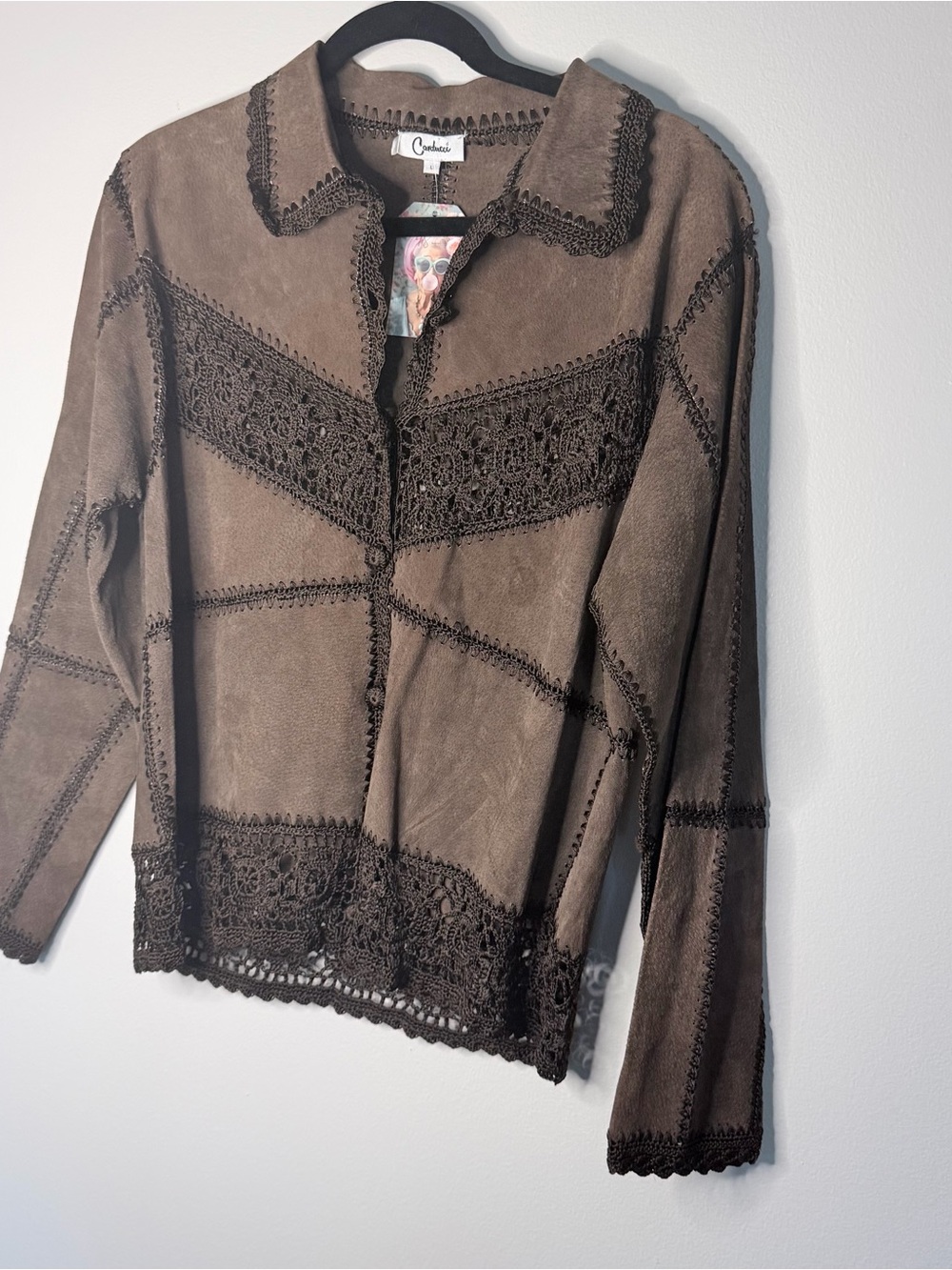 Crochet-Trim Suede Brown Jacket* spot